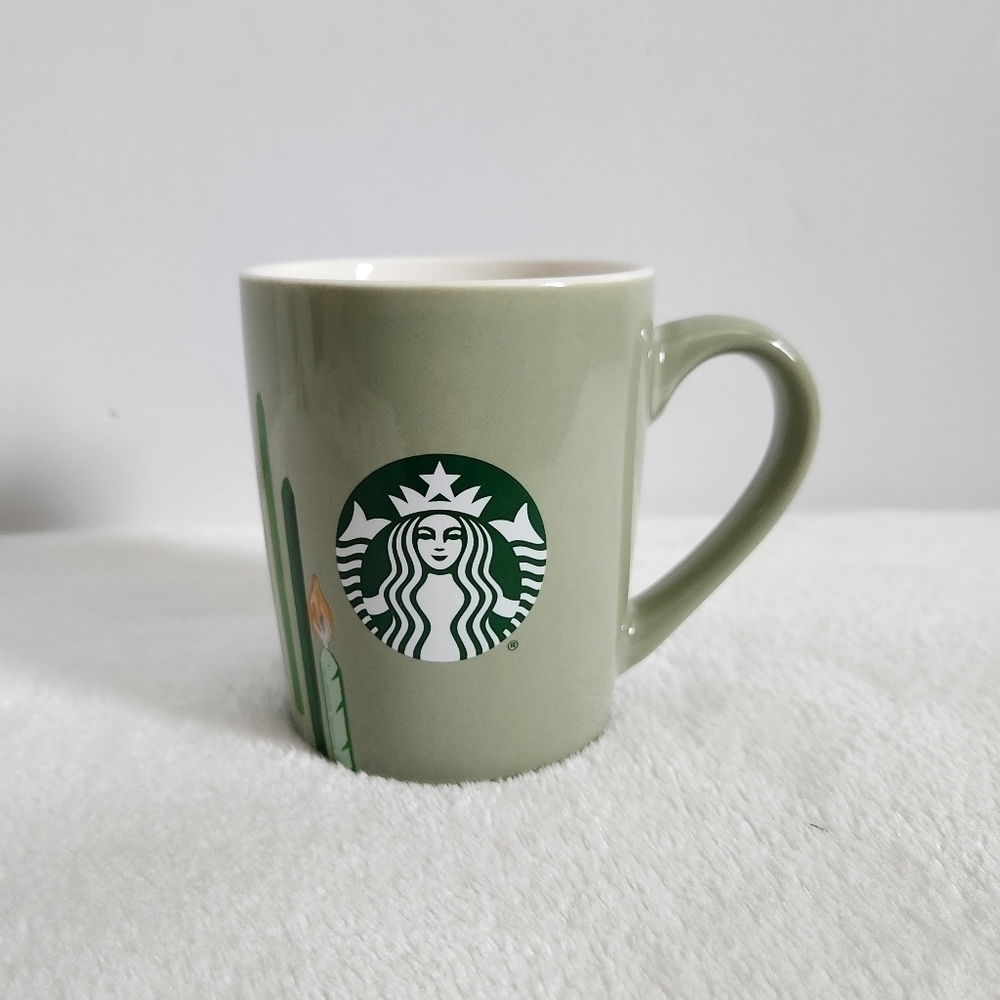 Starbucks 2021 Sage Green Ceramic Birthday Candles Coffee Cup Mug 10 Oz